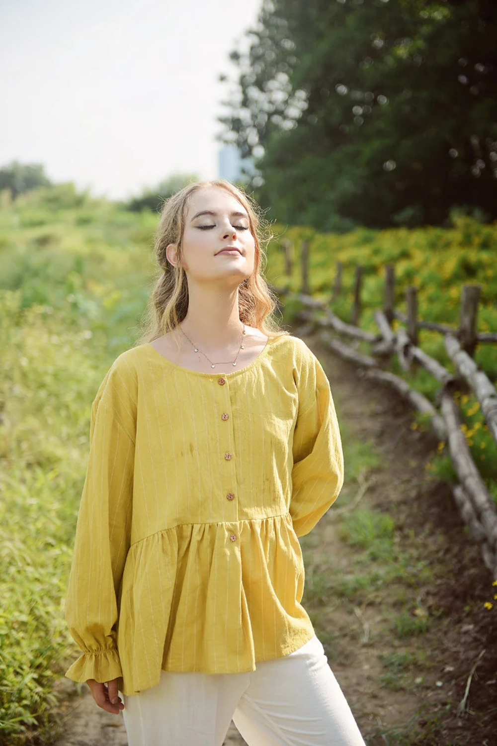 Summer Cotton Top - Women Yellow Blouse - Babydoll Linen Shirt - Women Casual Top