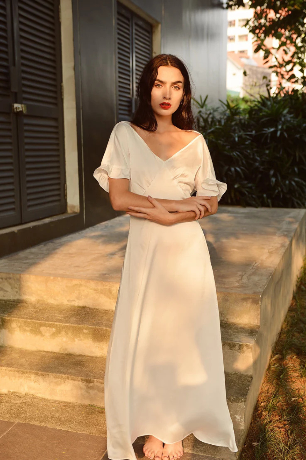 Long Silk Dress - Women Party Dress - Ivory Casual Dress - Women Silk Dress - LelaSilk