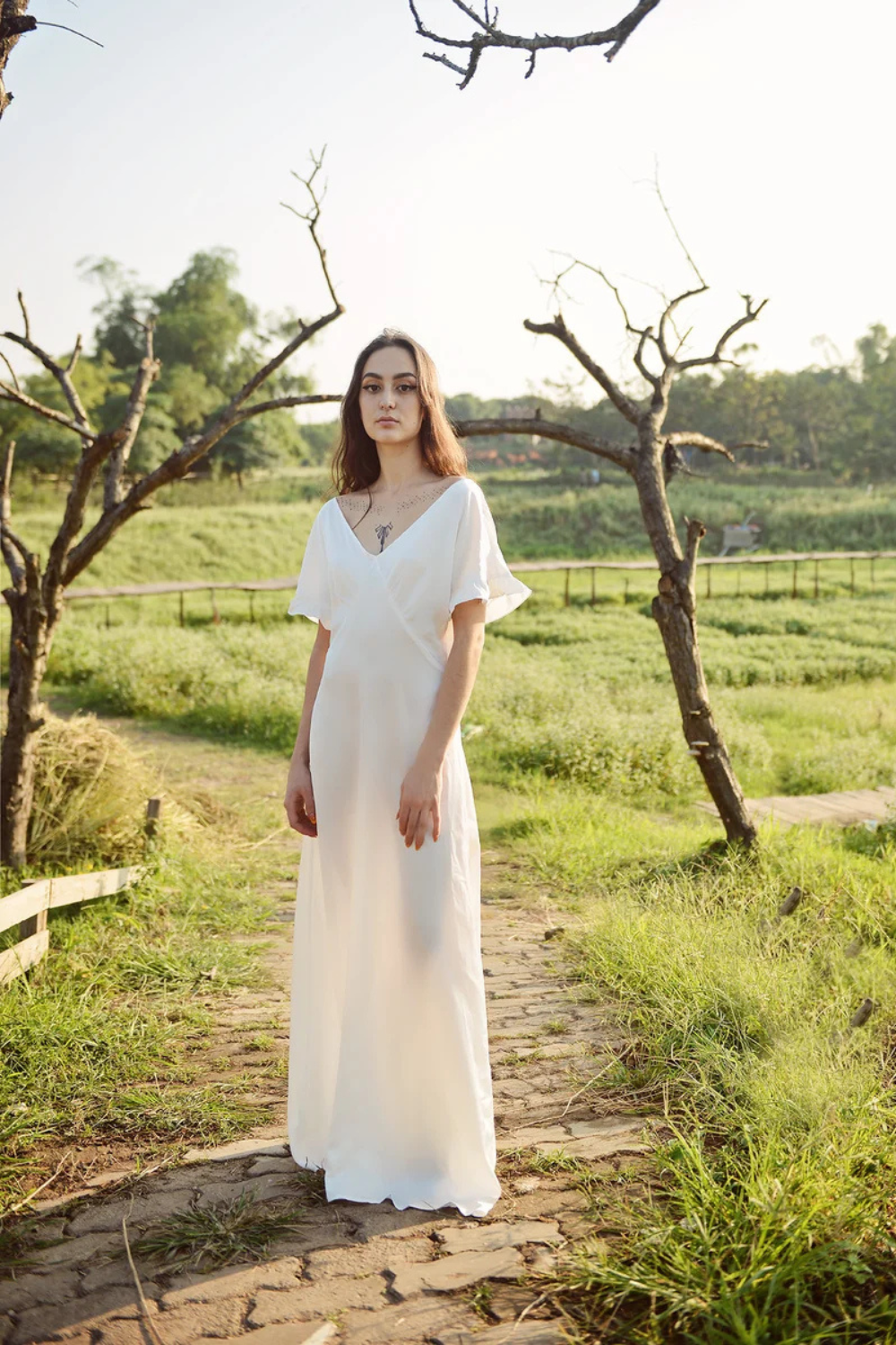 Long Silk Dress - Women Party Dress - Ivory Casual Dress - Women Silk Dress - LelaSilk