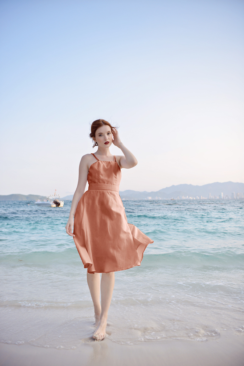 Pure Linen Midi Dress for Women, Natural Linen Summer Dress
