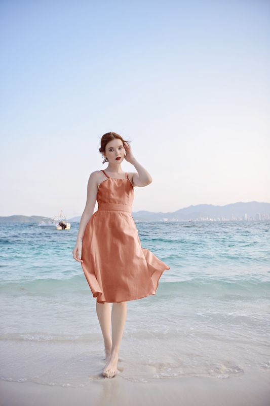 Pure Linen Midi Dress for Women, Natural Linen Summer Dress