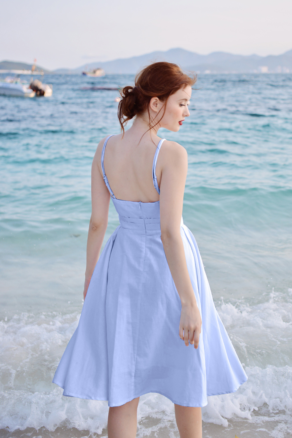 Pure Linen Midi Dress for Women, Natural Linen Summer Dress