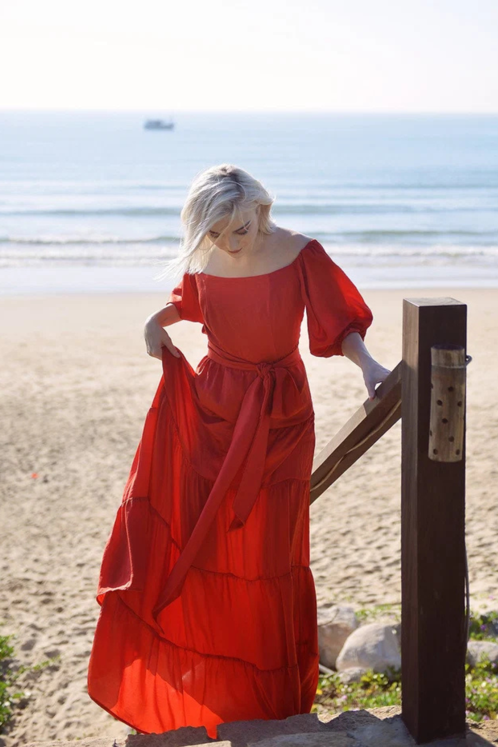 Maxi Silk Dress - Long Beach Dress - Women Off-shoulder Maxi Silk Dress - Boho Silk Dress