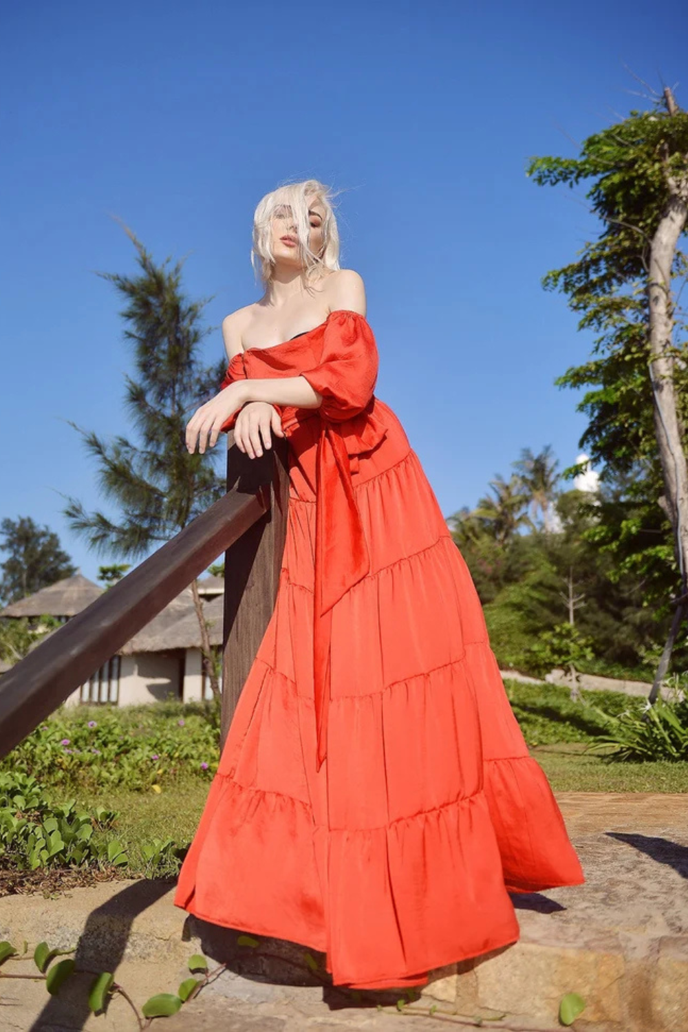 Maxi Silk Dress - Long Beach Dress - Women Off-shoulder Maxi Silk Dress - Boho Silk Dress