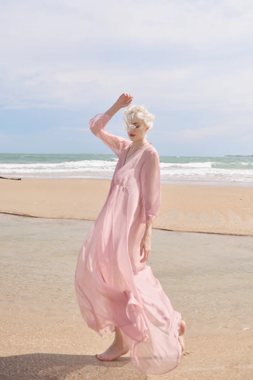 Sheer Silk Long Dress - Maternity Dress for Photoshoot - Sheer Silk Beach Cover up - Sheer Long Dress - Lelasilk