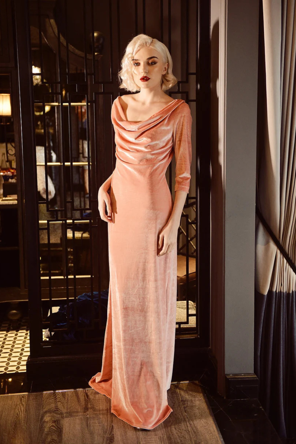 Cowl Neck Velvet Gown - Velvet Maxi Dress Cowl Neck