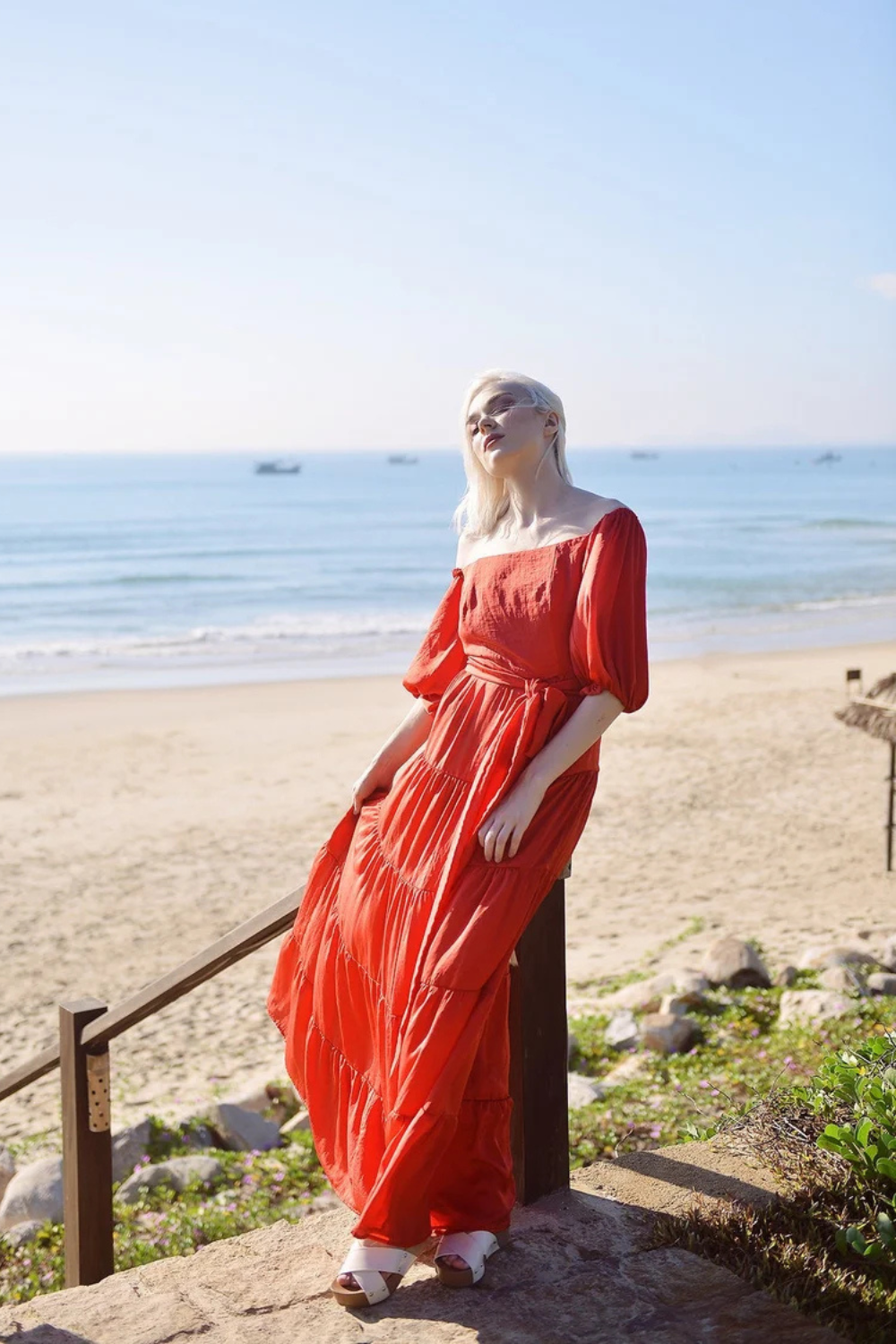 Maxi Silk Dress - Long Beach Dress - Women Off-shoulder Maxi Silk Dress - Boho Silk Dress