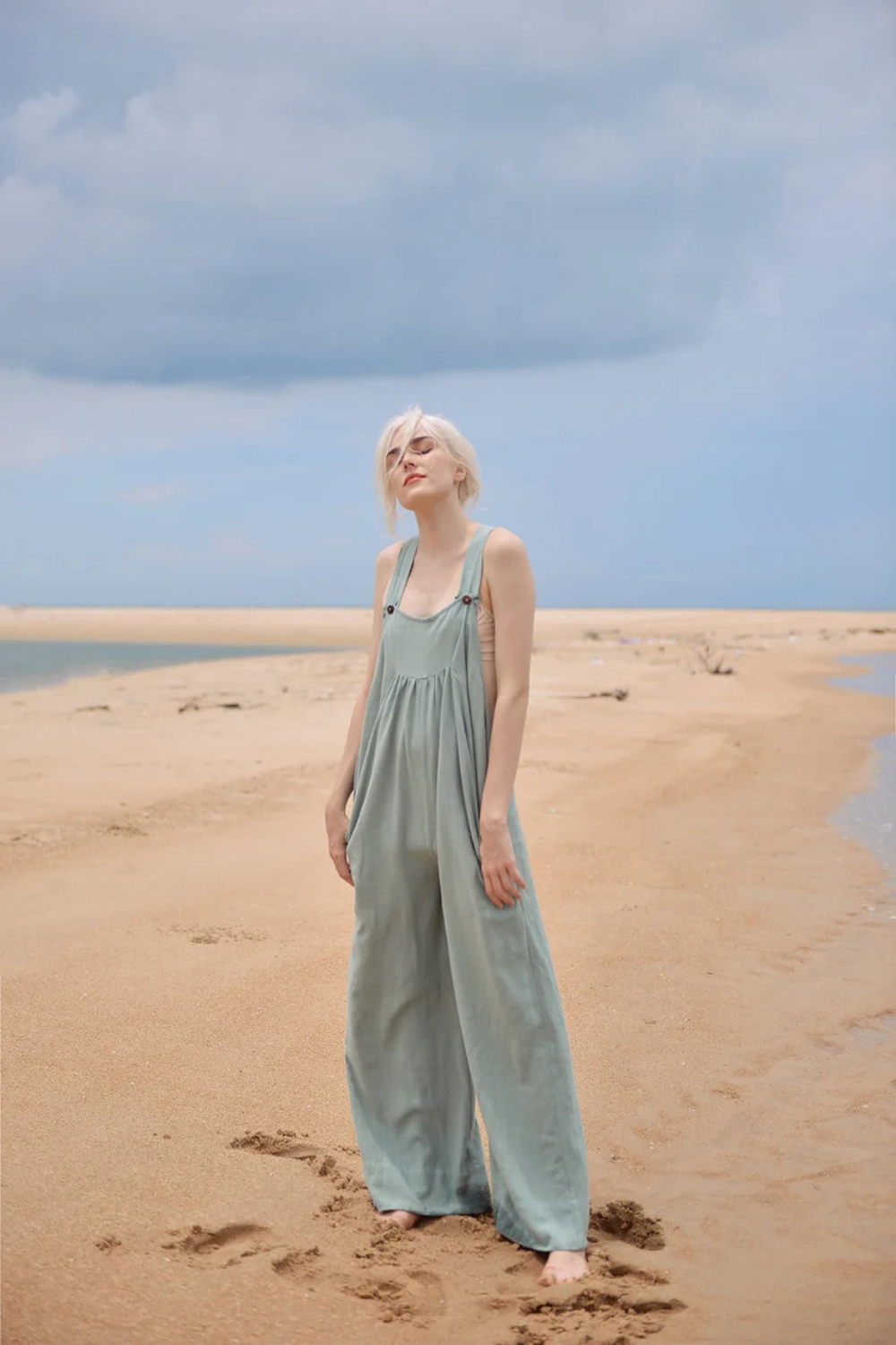Cotton Linen Overalls with Pockets - Women Linen Jumpsuit - Linen Clothing
