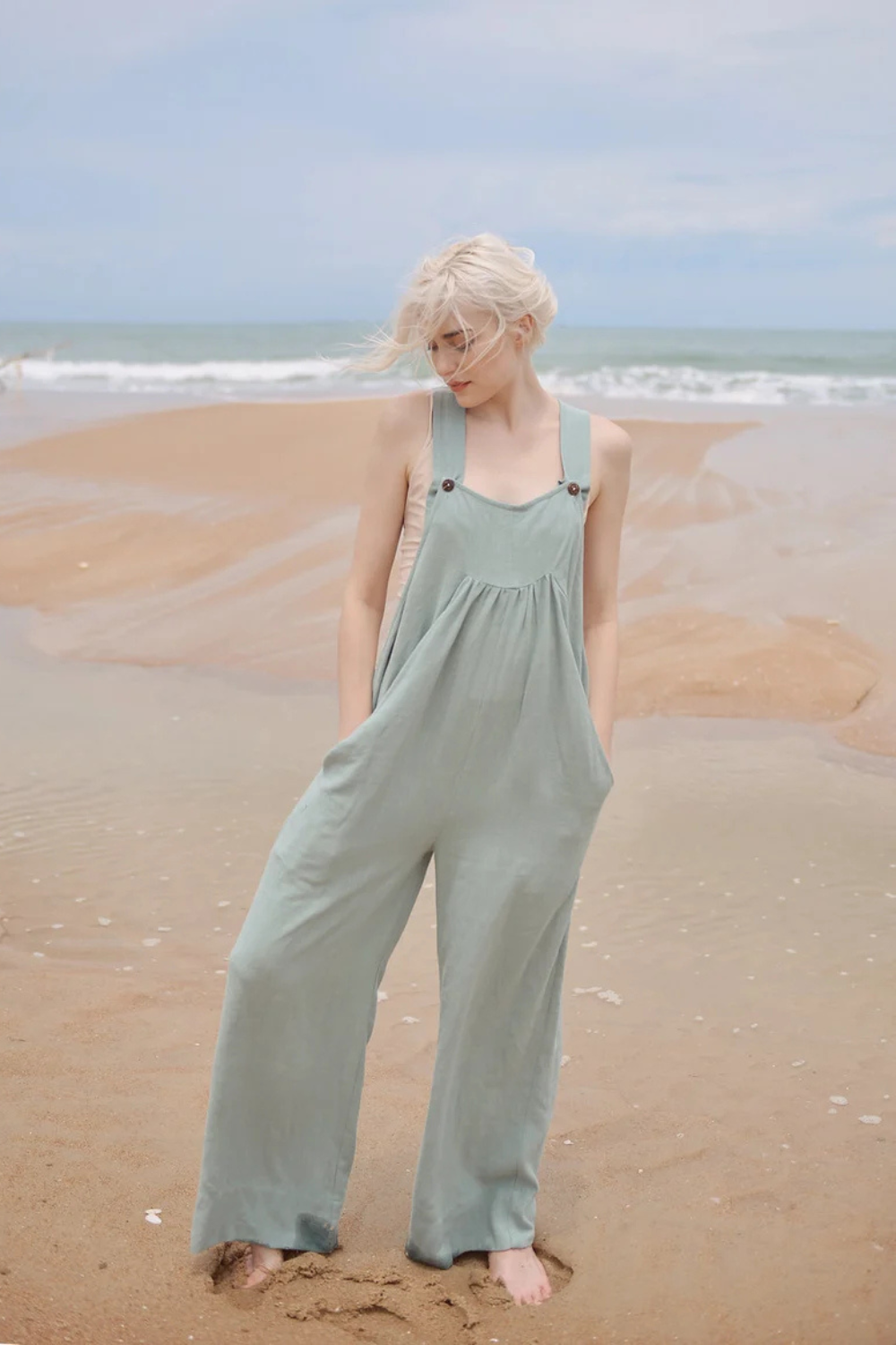 Cotton Linen Overalls with Pockets - Women Linen Jumpsuit - Linen Clothing