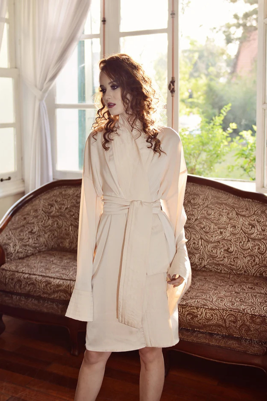Silk Robe Short Kimono Sleeve - Silk Robe for Her - Bridal Silk Robe