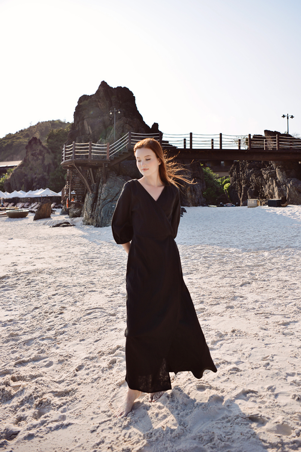 Pure Linen Wrap Maxi Dress, Maternity Friendly Linen Dress for Women