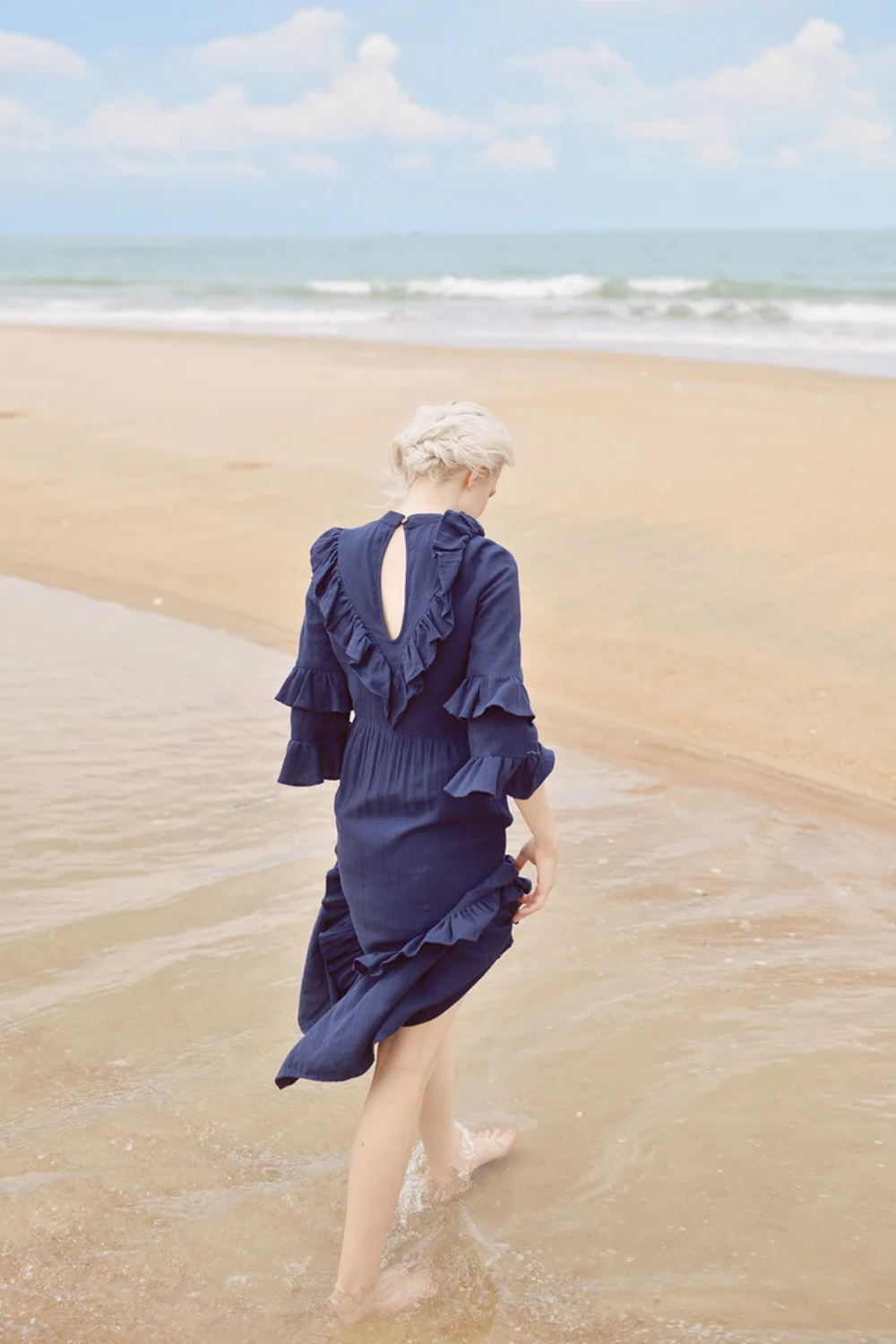 Cotton Dress with Frills - Cotton Linen Maxi Dress - Women Full Length Dress - Organic Clothing