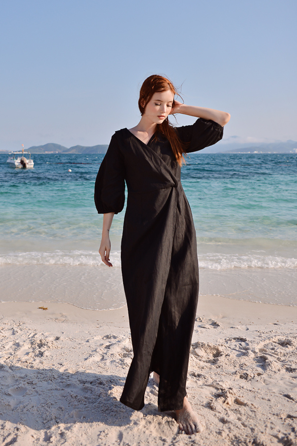 Pure Linen Wrap Maxi Dress, Maternity Friendly Linen Dress for Women
