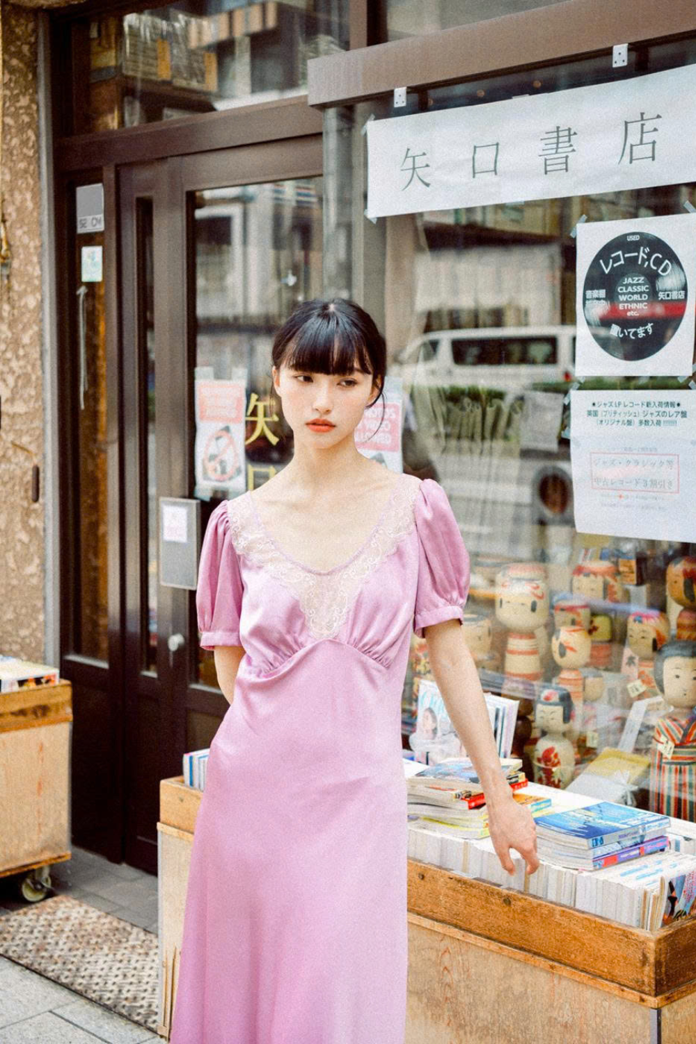 YUI Vintage Mauve Silk Maxi Dress with Matching Silk Lace