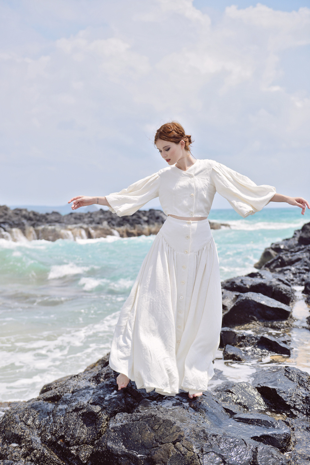High Waisted Maxi Organic Cotton Linen Skirt