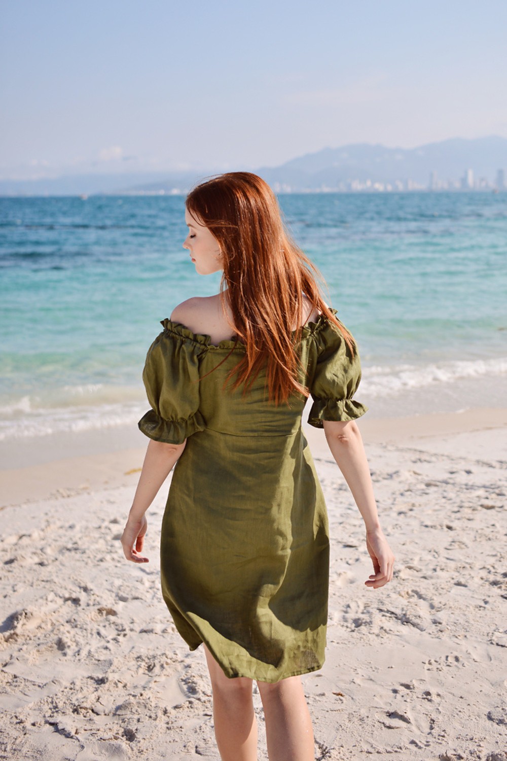 Off the Shoulder Linen Dress for Women, 191gsm Pure Flax Linen Summer Dress
