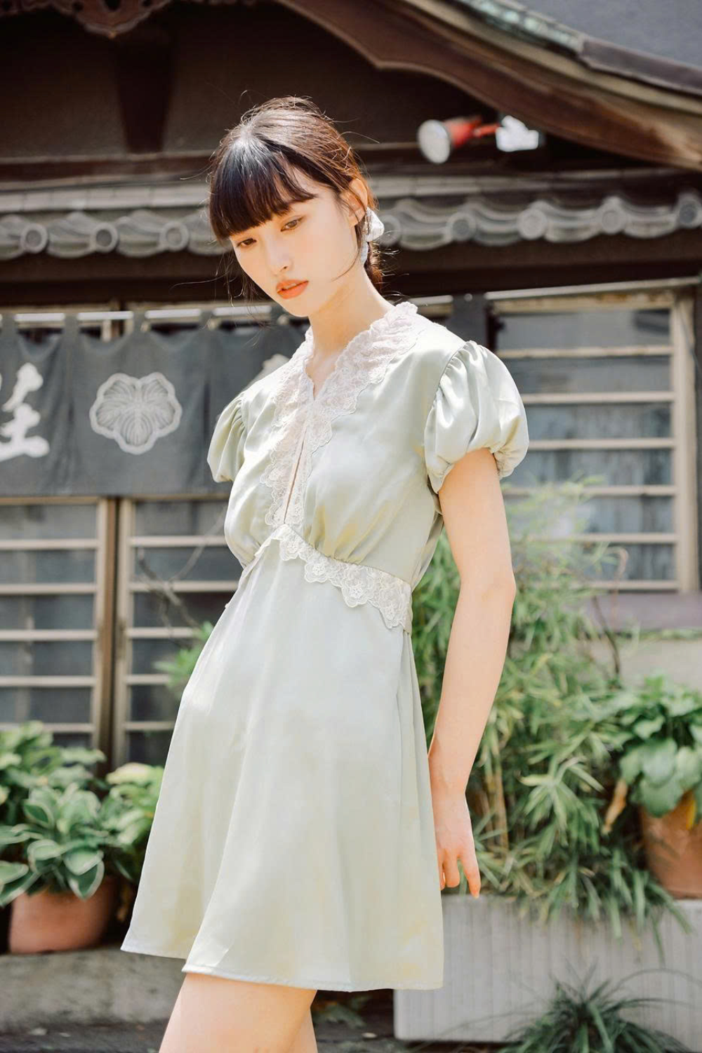 MIDORI Mini Silk Dress with Lace