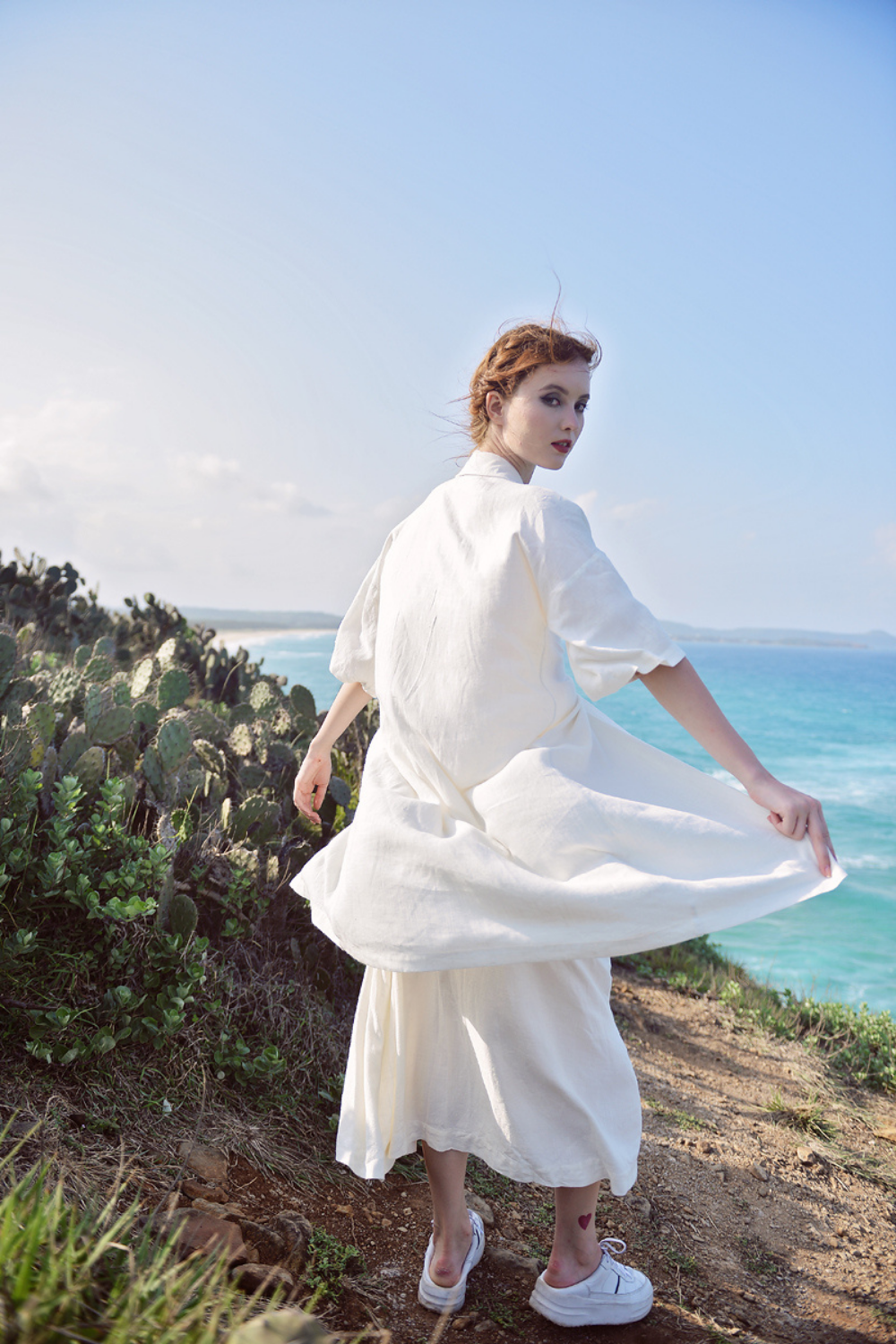 Linen Shirt Dress with German Collar