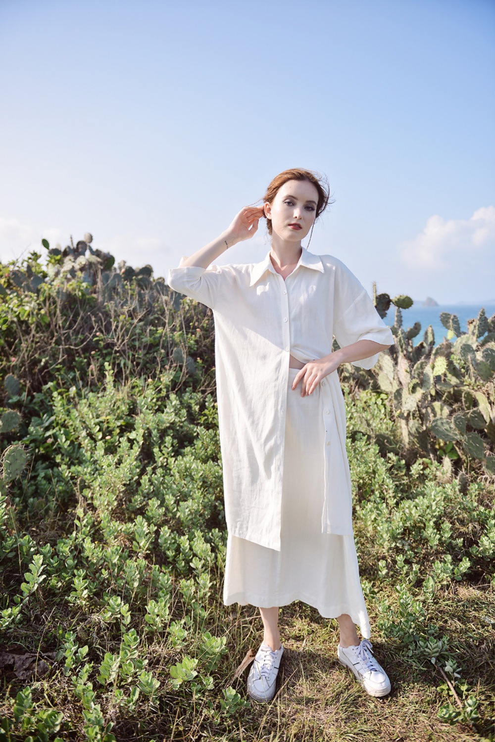Linen Shirt Dress with German Collar
