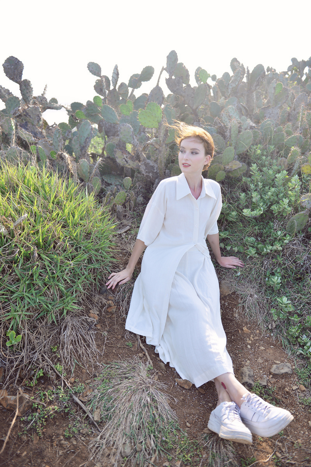 Linen Shirt Dress with German Collar