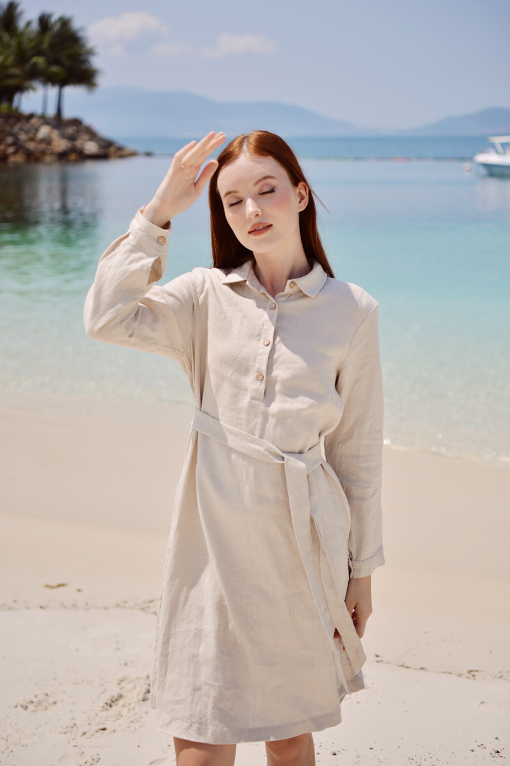 Linen Belted Shirt Dress – 191gsm Medium Weight Midi