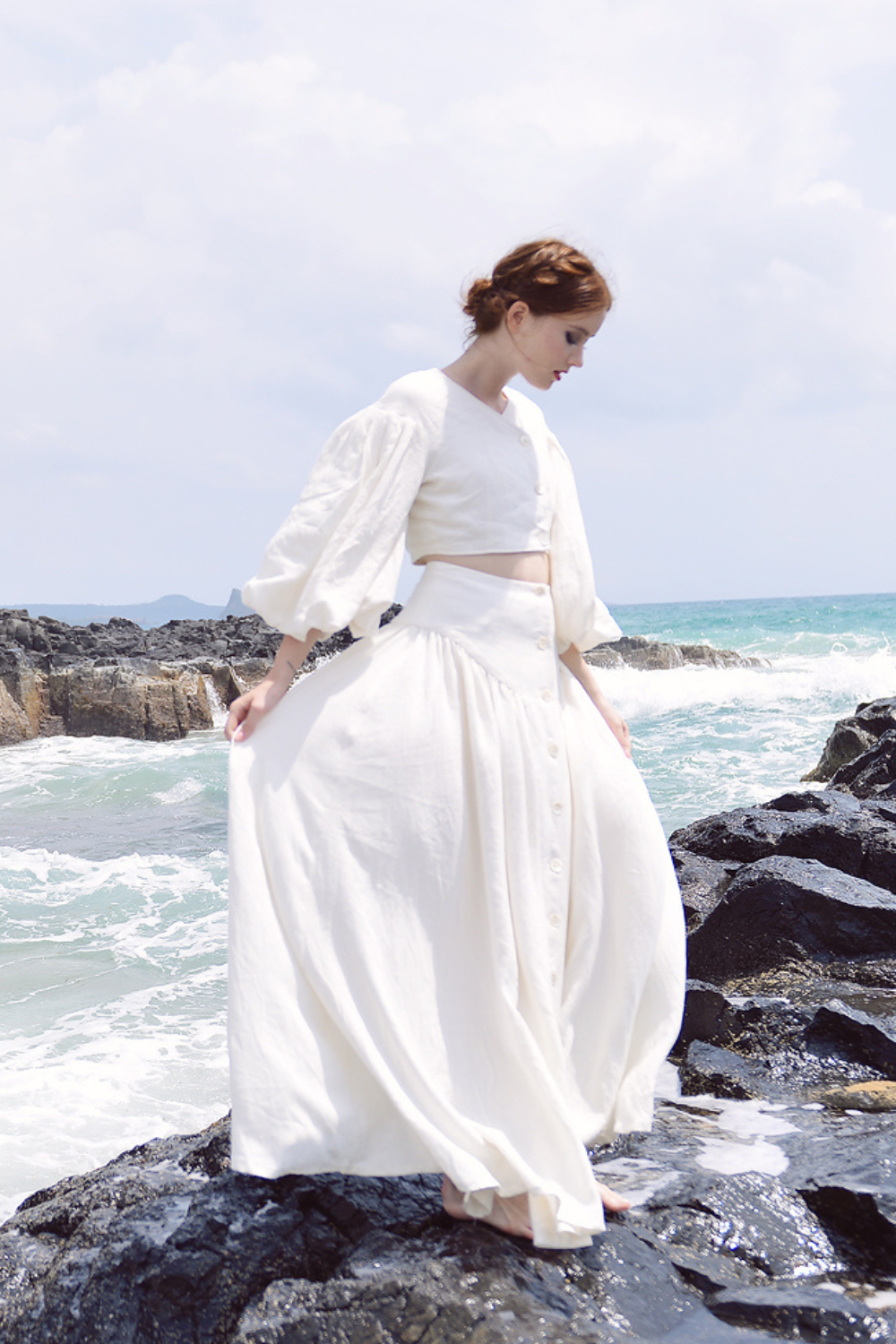 High Waisted Maxi Organic Cotton Linen Skirt