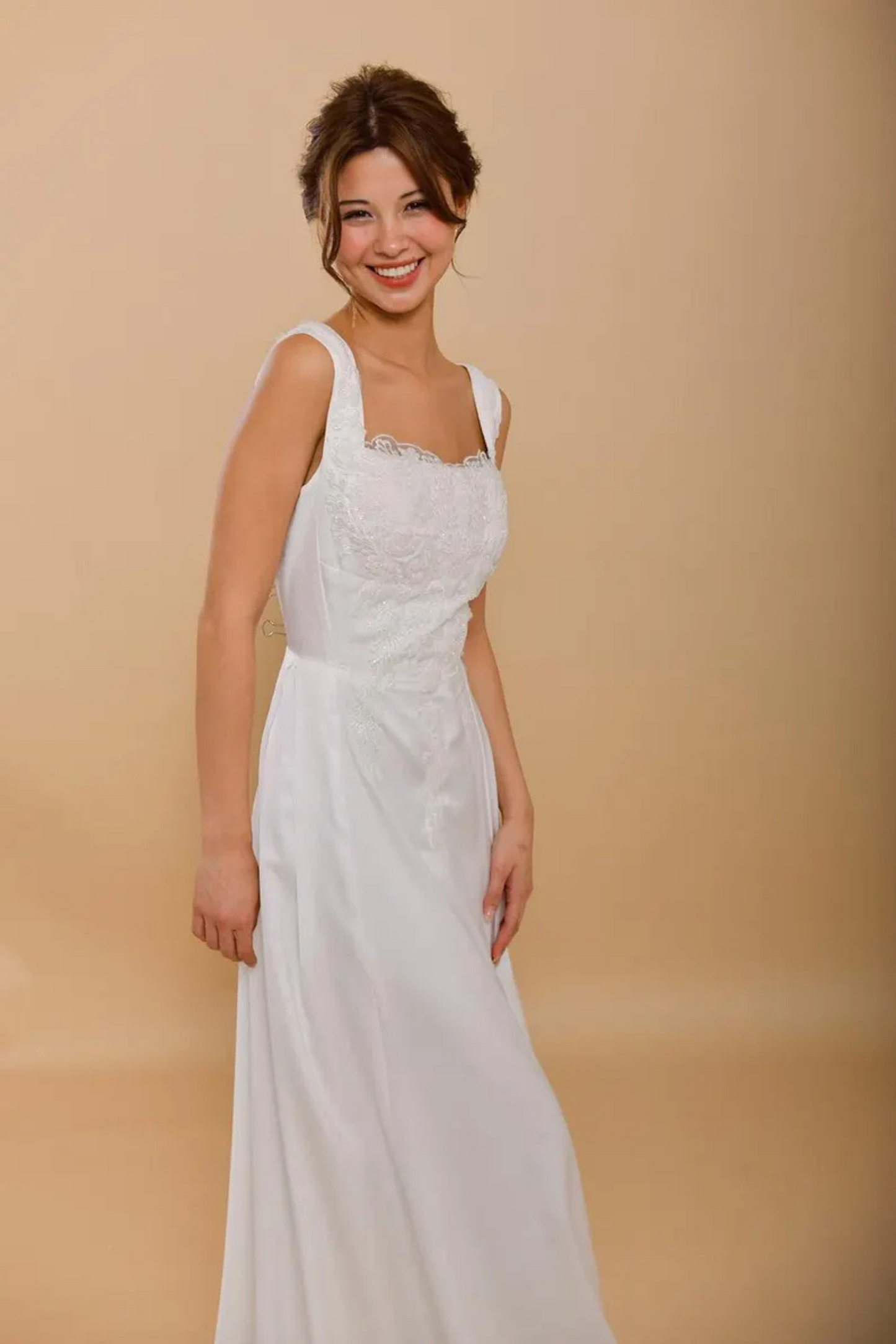 ESTELLE Embroidered White Silk Wedding Dress