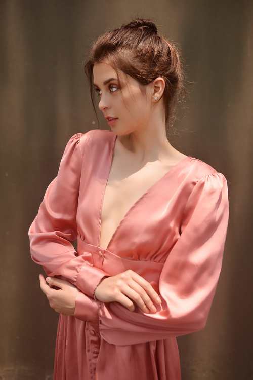 Salmon Pink Silk Dress - Women Midi Dress - Silk Prom Dress - Silk Dress - Mulberry Dress