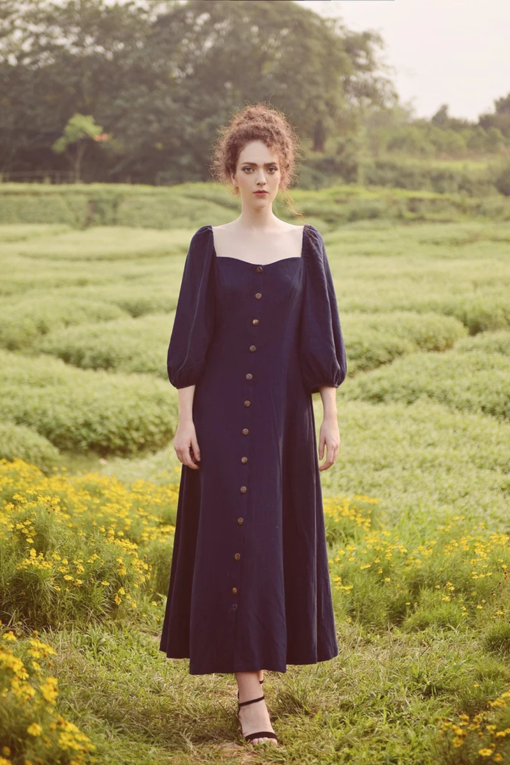 Long Cotton Button Dress - Dress for Women - Summer Dress - Comfy FloorLength Dress - Natural Fabric