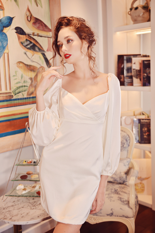 Silk Dress White - Women Mini Silk Dress - Silk Dress Long Sleeve - Silk Dress - Mulberry Silk Dress