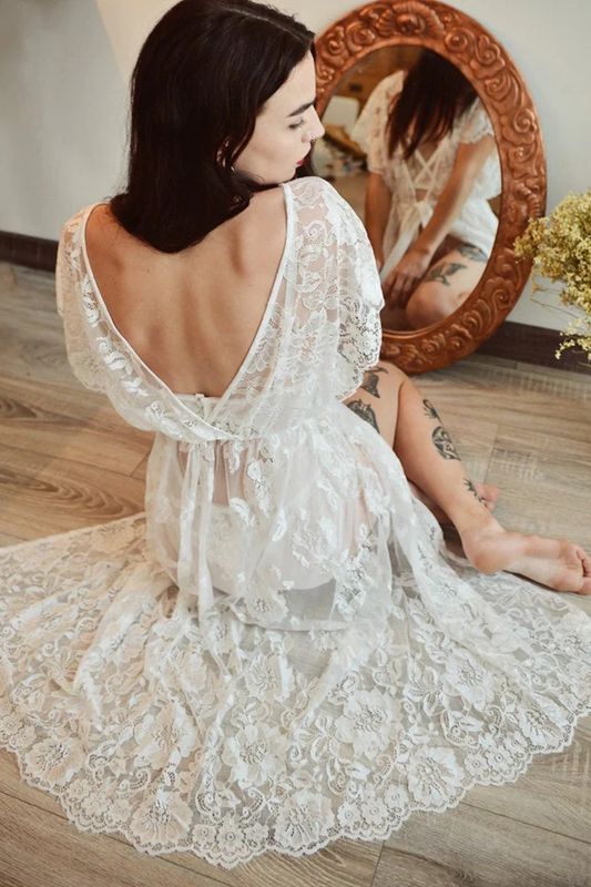 Long Lace Robe - Women Lace Robe - Bridal Lace Robe - Lace Robe for Bridesmaid - Lace Lingeries - Gift For Her