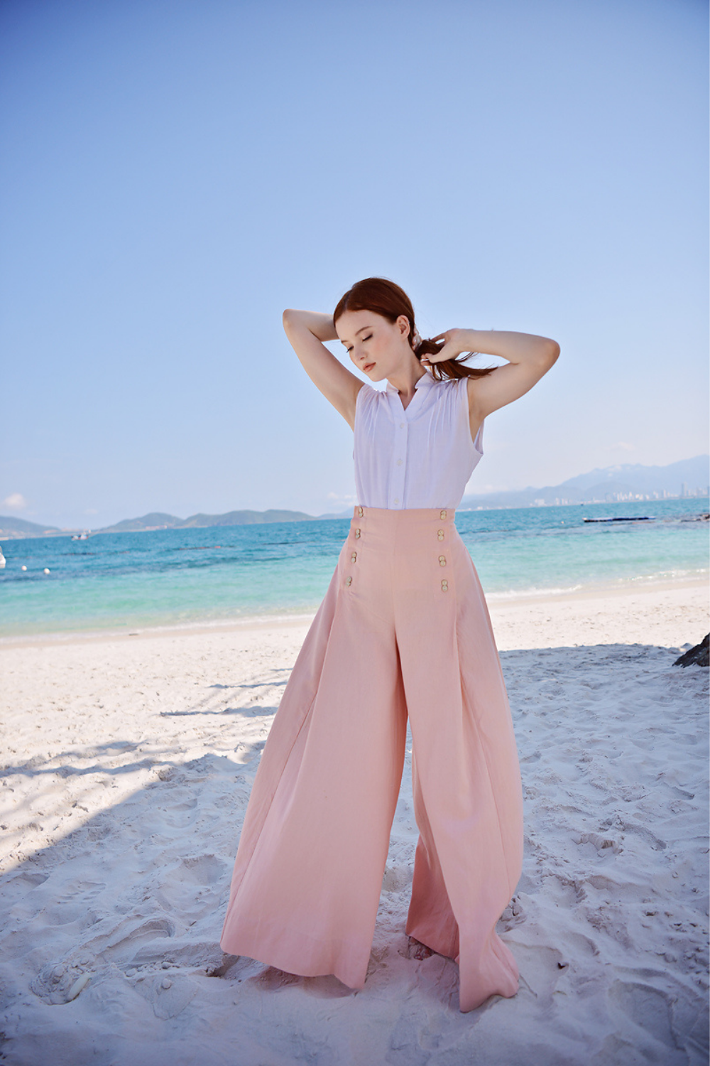 Linen Cotton High Waisted Palazzo Pants for Women