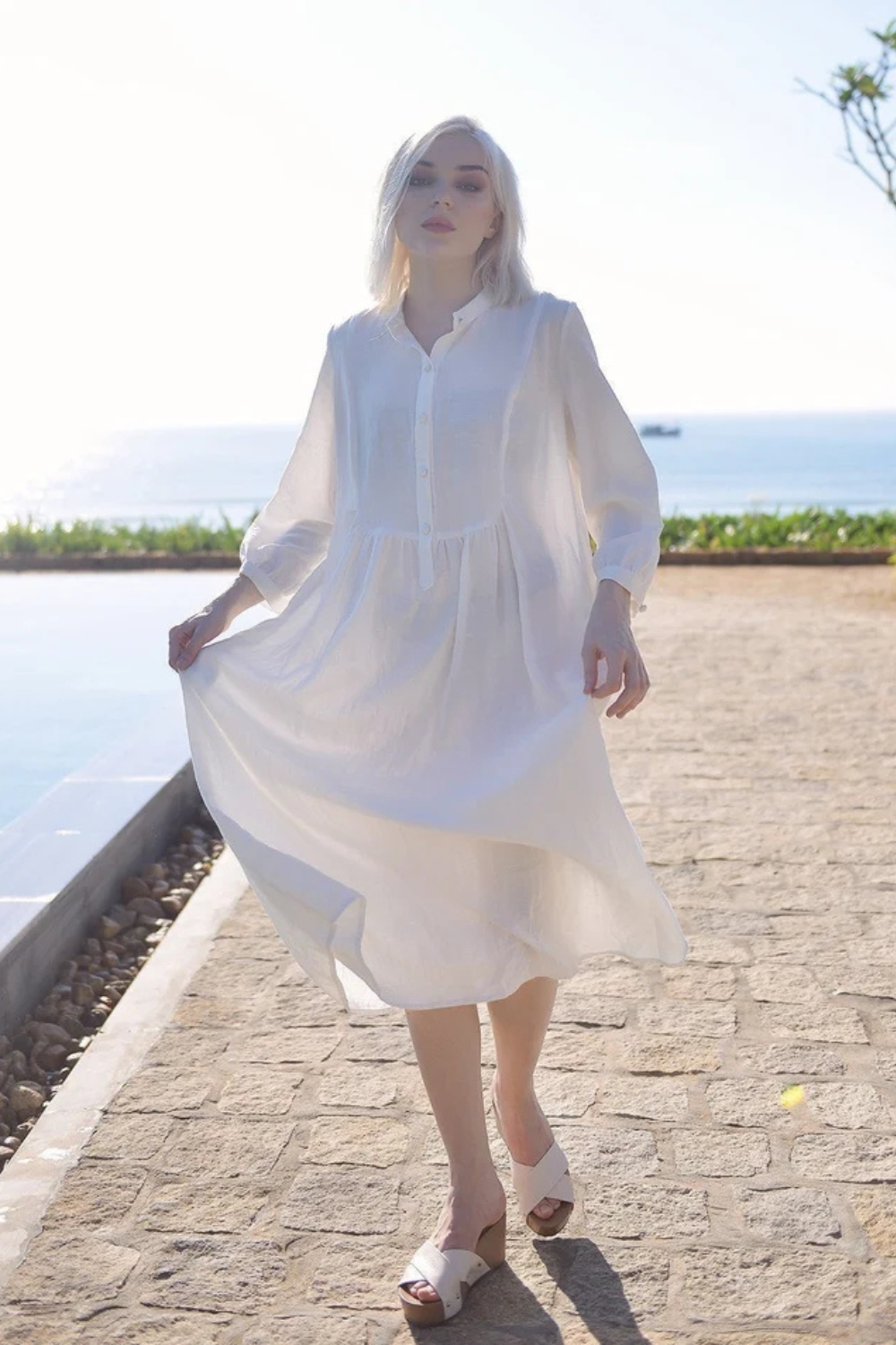 Linen Kaftan Tunic Dress - Cotton Mid-calf Tunic Dress - Organic Clothing