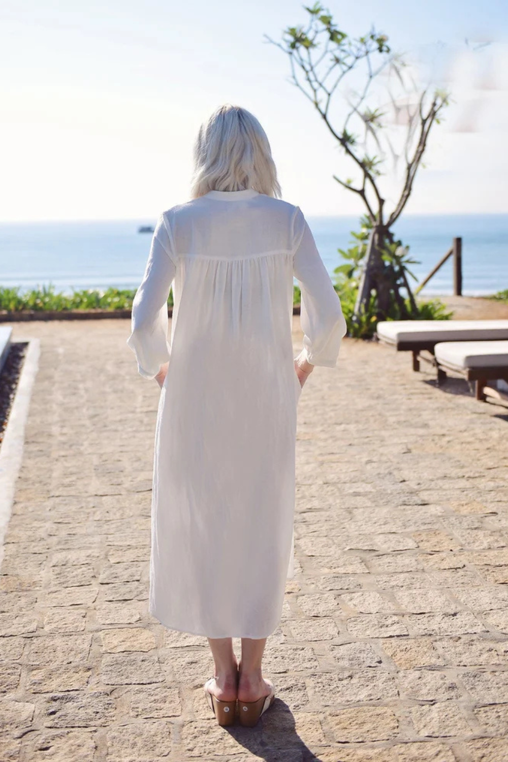 Linen Kaftan Tunic Dress - Cotton Mid-calf Tunic Dress - Organic Clothing