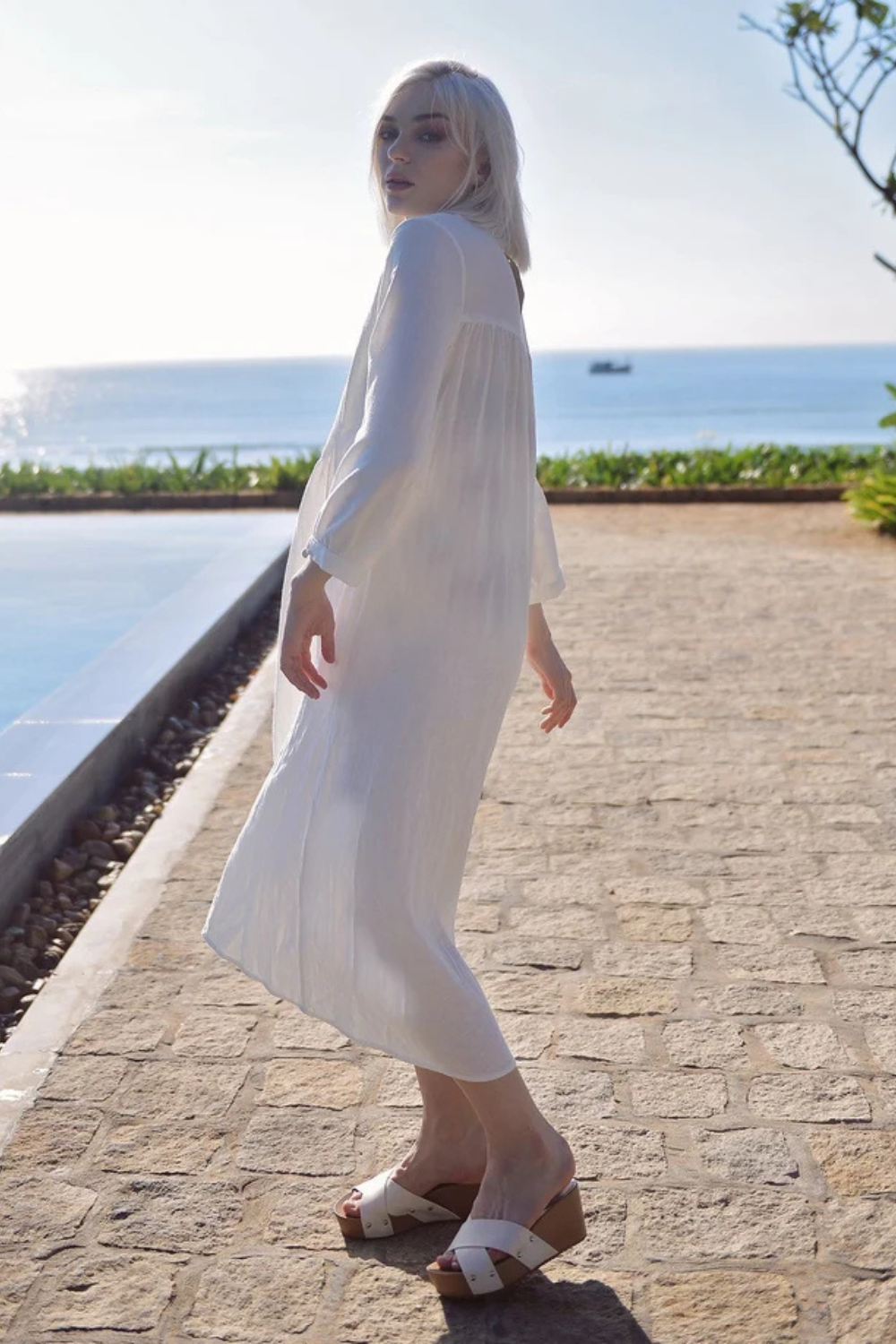Linen Kaftan Tunic Dress - Cotton Mid-calf Tunic Dress - Organic Clothing