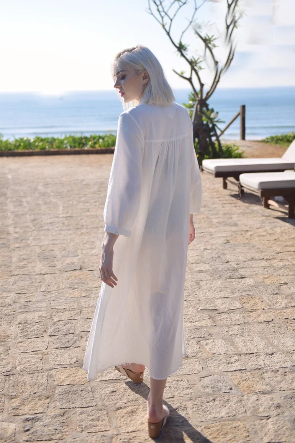 Linen Kaftan Tunic Dress - Cotton Mid-calf Tunic Dress - Organic Clothing