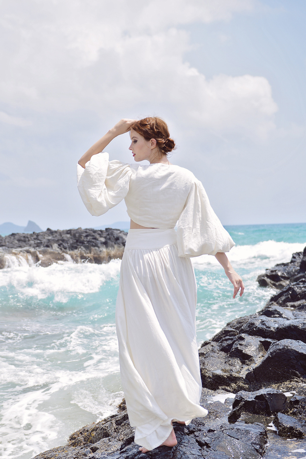 High Waisted Maxi Organic Cotton Linen Skirt
