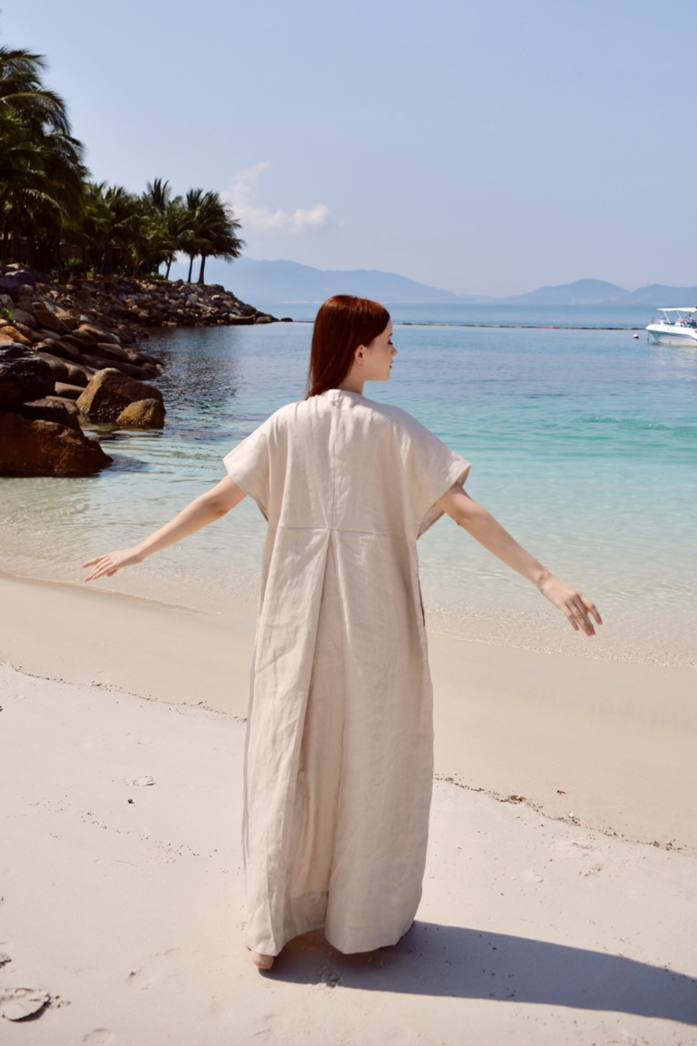 Pure Linen Kaftan Maxi Dress