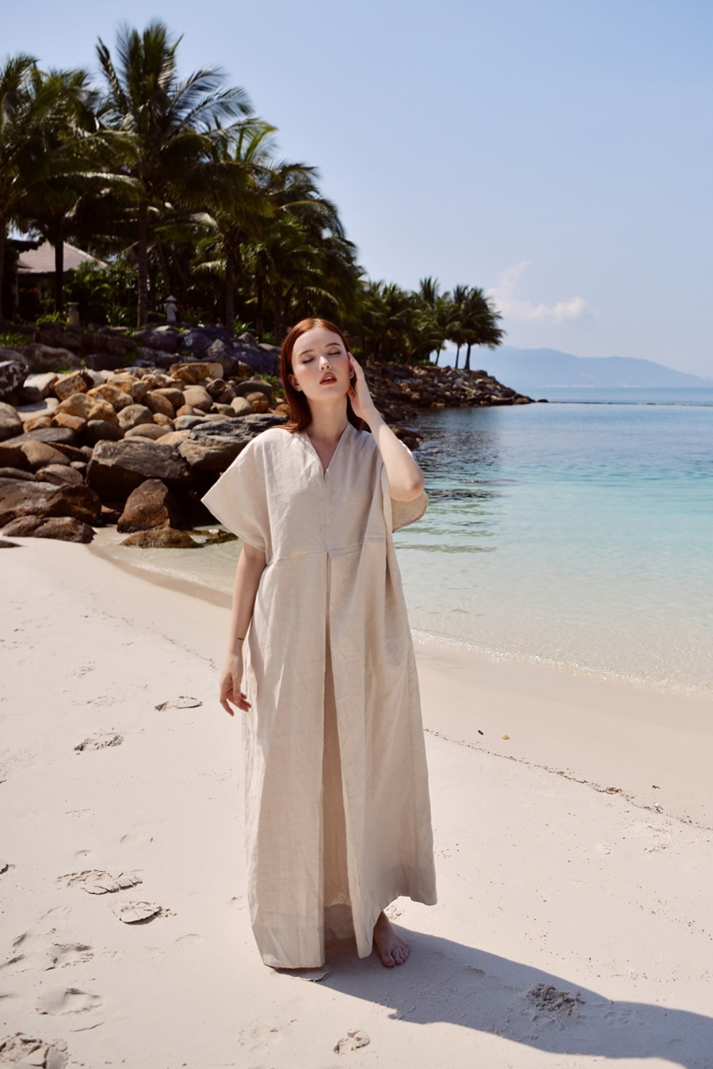 Pure Linen Kaftan Maxi Dress