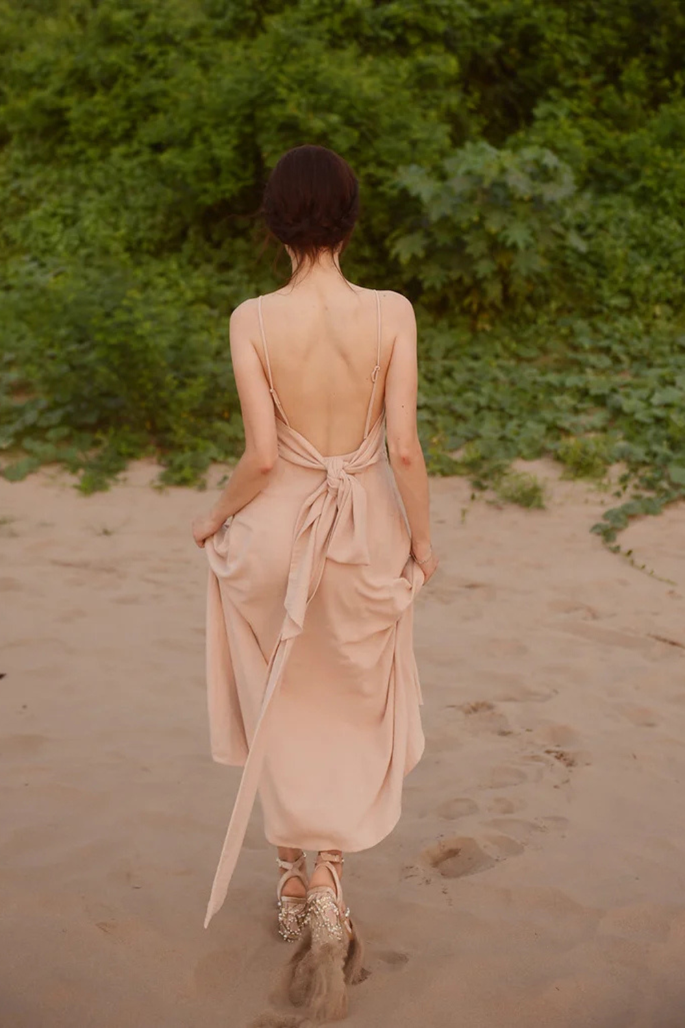 Open back Cotton Dress - Cotton Full Length Dress - Openback Linen Dress - Natural Fabric