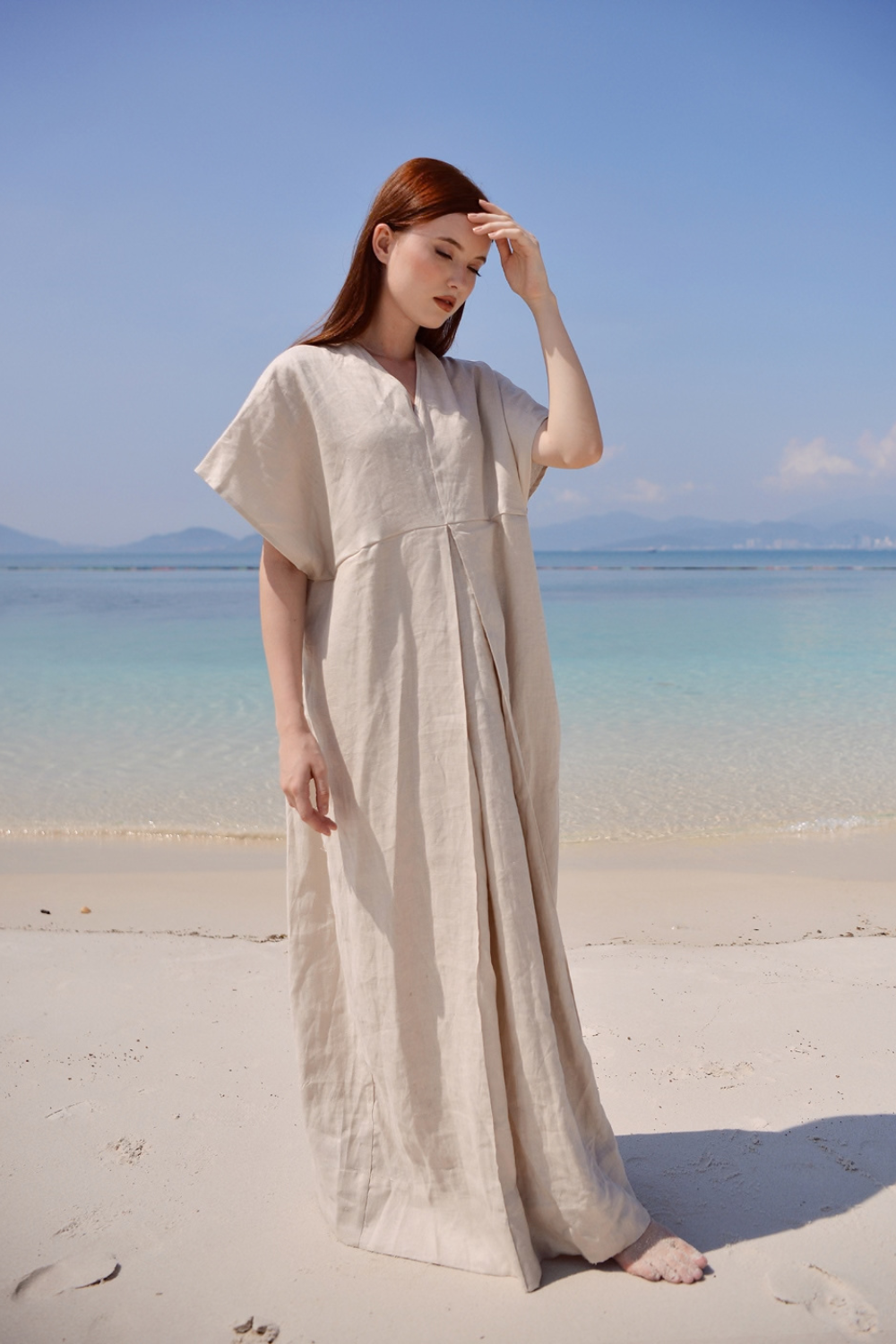 Pure Linen Kaftan Maxi Dress