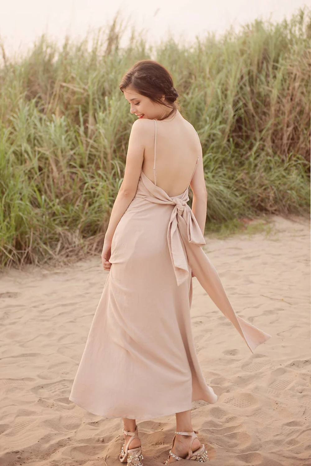 Open back Cotton Dress - Cotton Full Length Dress - Openback Linen Dress - Natural Fabric