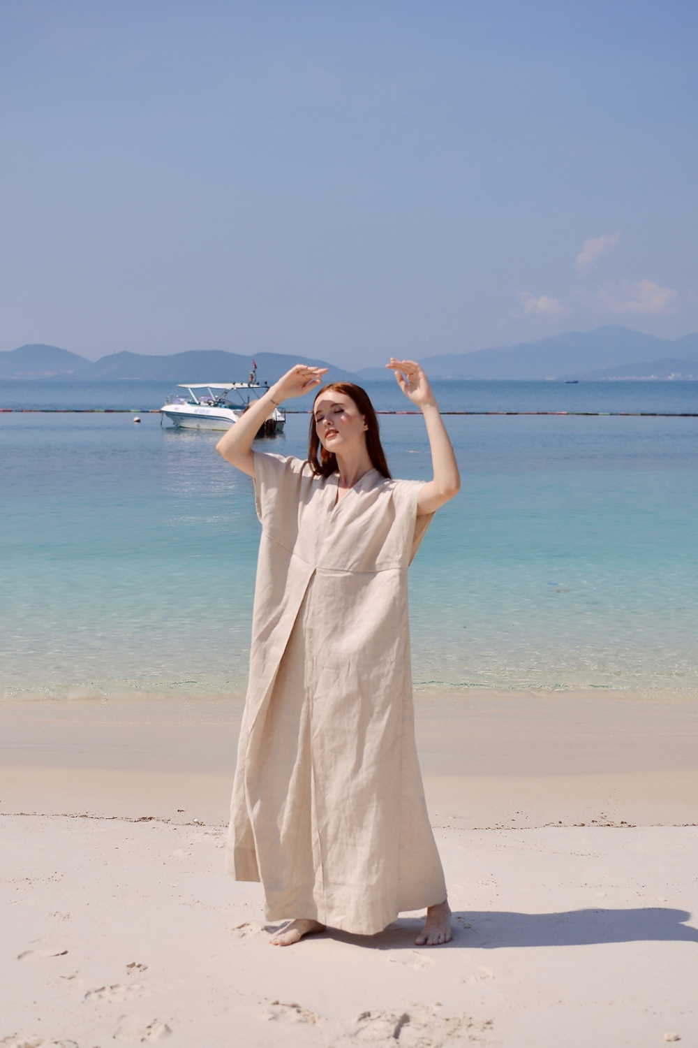 Pure Linen Kaftan Maxi Dress