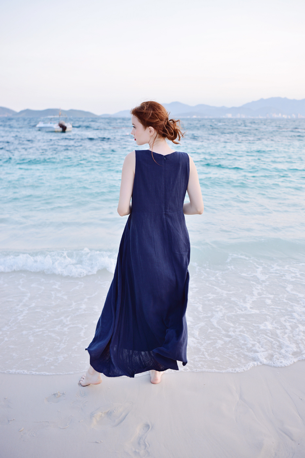 Linen Oversized Loose Fit Midi Dress for Women