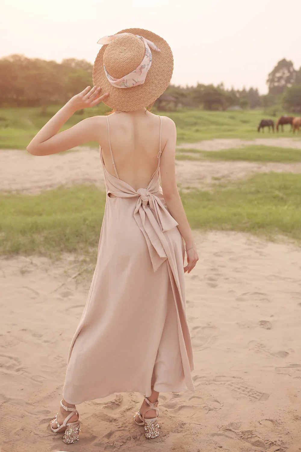 Open back Cotton Dress - Cotton Full Length Dress - Openback Linen Dress - Natural Fabric