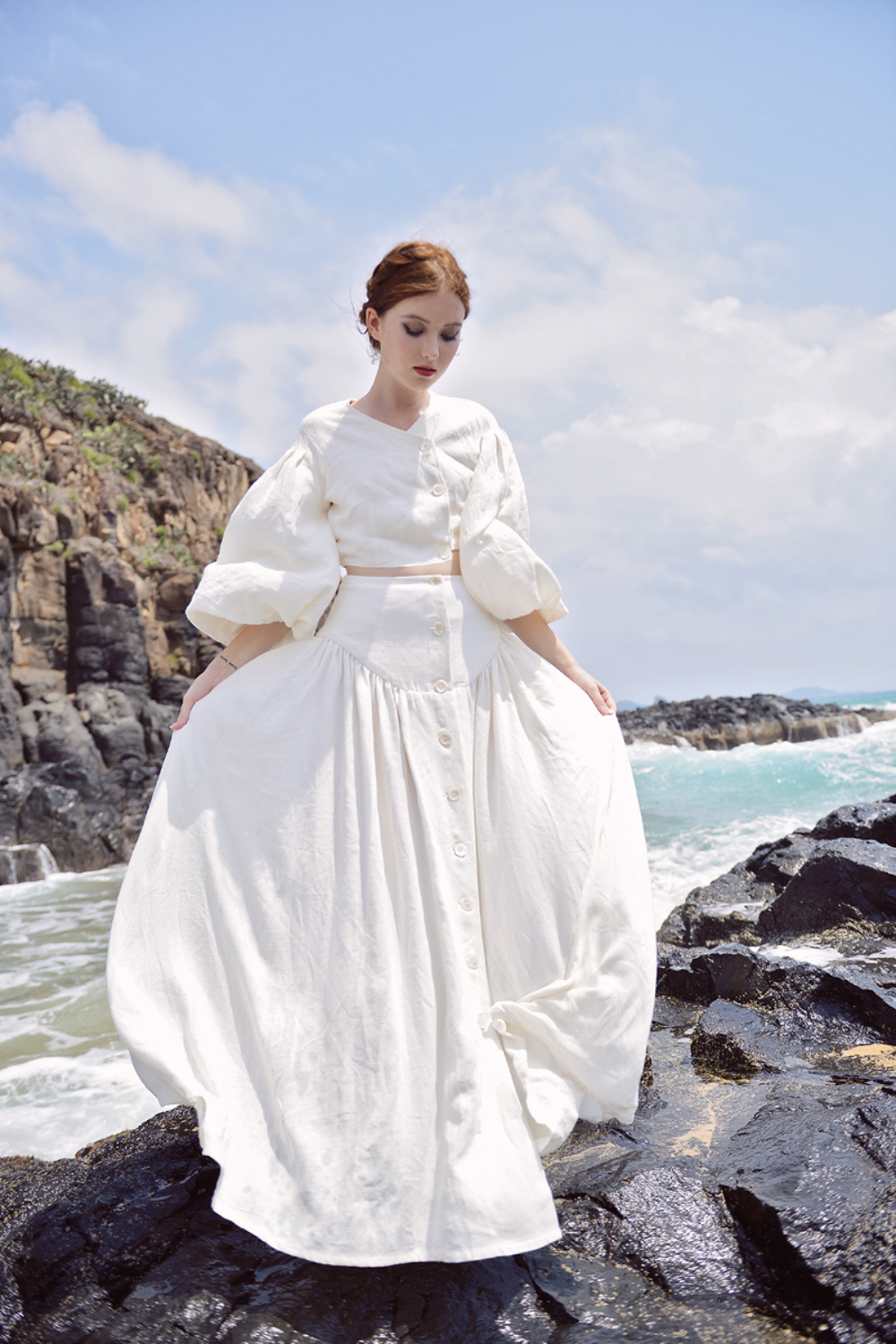 High Waisted Maxi Organic Cotton Linen Skirt