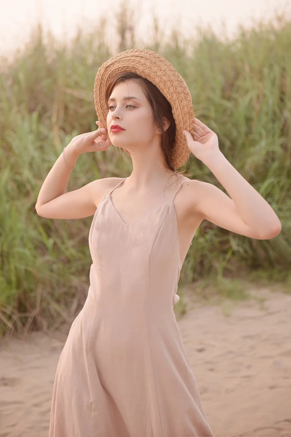 Open back Cotton Dress - Cotton Full Length Dress - Openback Linen Dress - Natural Fabric