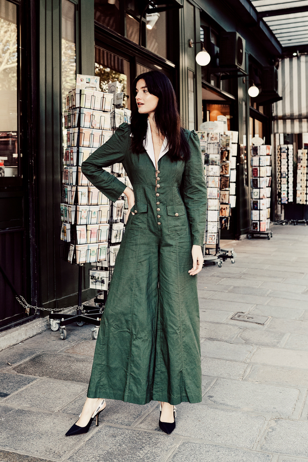 Wide-Leg Long Sleeve Pure Linen Jumpsuits for Women