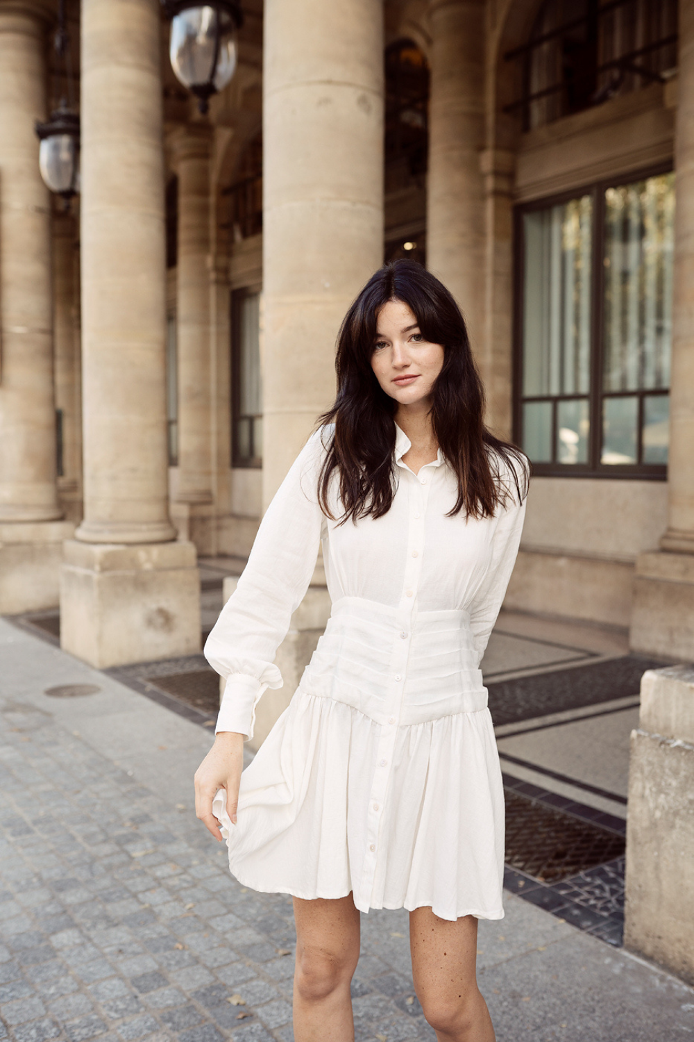 Cotton Linen Pleated Midi Dress