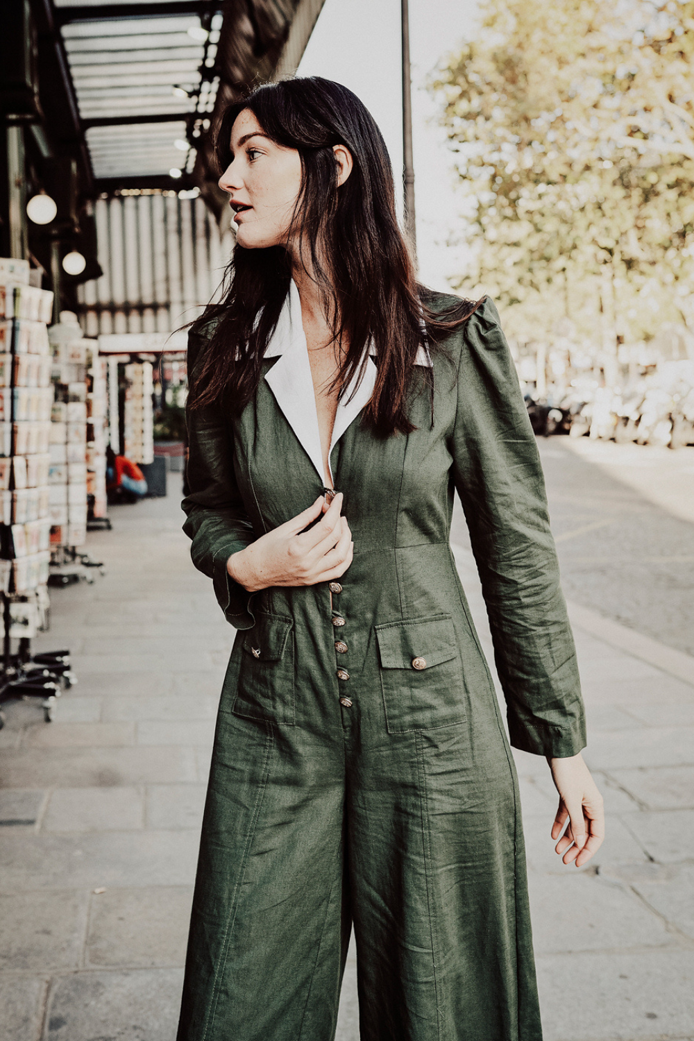 Wide-Leg Long Sleeve Pure Linen Jumpsuits for Women